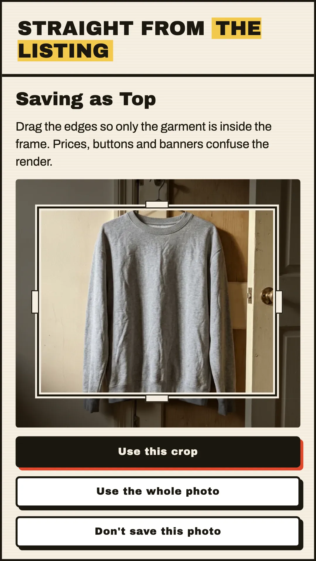 The Android share sheet, sending a marketplace listing photo into Tryft.